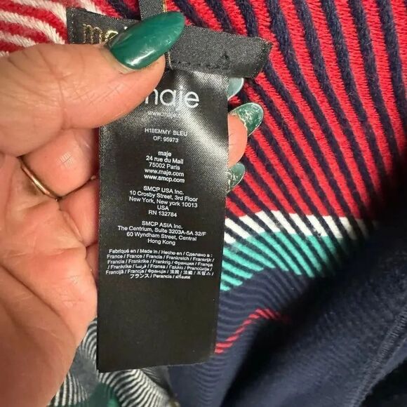 Women’s MAJE Emmy jacquard stripe wool-blend multicolor frayed hem shrug poncho - Picture 7 of 7